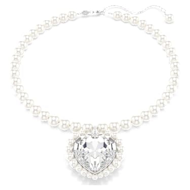 Ariana Grande x Swarovski necklace, Crystal pearl, Heart cut, Heart, White, Rhodium plated image 6