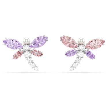 Ariana Grande x Swarovski stud earrings, Mixed cuts, Dragonfly, Multicolored, Rhodium plated image 6