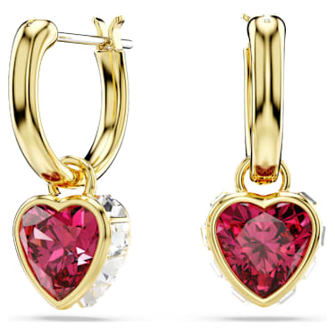 Chroma drop earrings, Heart, Red, 18K gold finish image 5