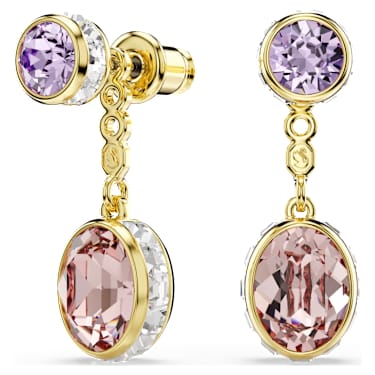 Chroma drop earrings, Mixed cuts, Multicolored, 18K gold finish image 5