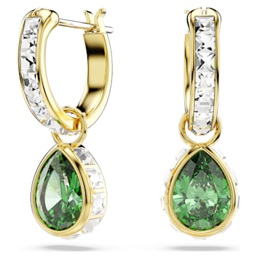 Chroma drop earrings, Pear cut, Green, 18K gold finish image 5