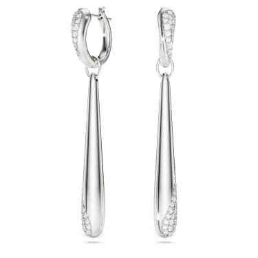 Classica drop and hoop earrings, Round cut, White, Sterling silver image 5