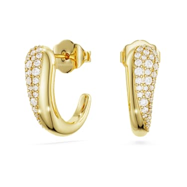 Classica hoop earrings, Round cut, White, Sterling silver, 18K gold finish image 5