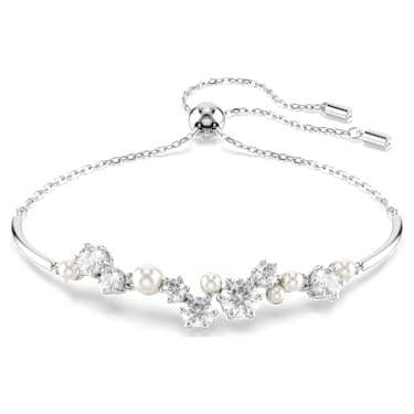 Constella bangle, Crystal pearl, Round cuts, White, Rhodium plated image 5