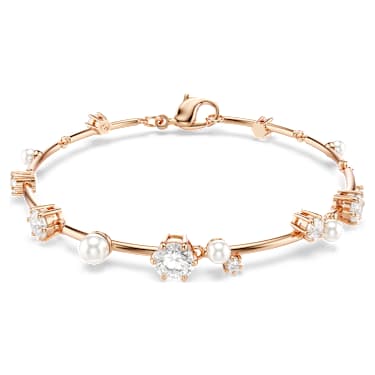 Constella bracelet, Crystal pearl, Round cuts, White, 18K rose gold finish image 5
