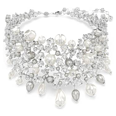 Constella choker, Crystal pearl, Round cut, White, Rhodium plated image 5