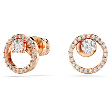 Constella stud earrings, Round cut, White, 18K rose gold finish image 5