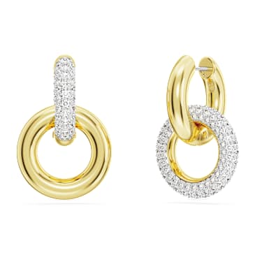 Dextera hoop earrings, Asymmetrical design, Interlocking loop, White, 18K gold finish image 4