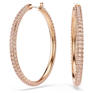 Dextera hoop earrings, Pave, Large, White, 18K rose gold finish image 5