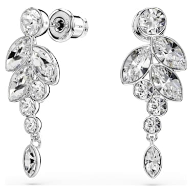 Diapason drop earrings, Mixed cuts, White, Rhodium plated image 5
