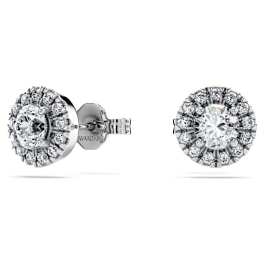 Eternity halo stud earrings, Lab-grown diamonds 0.75 ct tw, Round shape, 14K white gold image 6