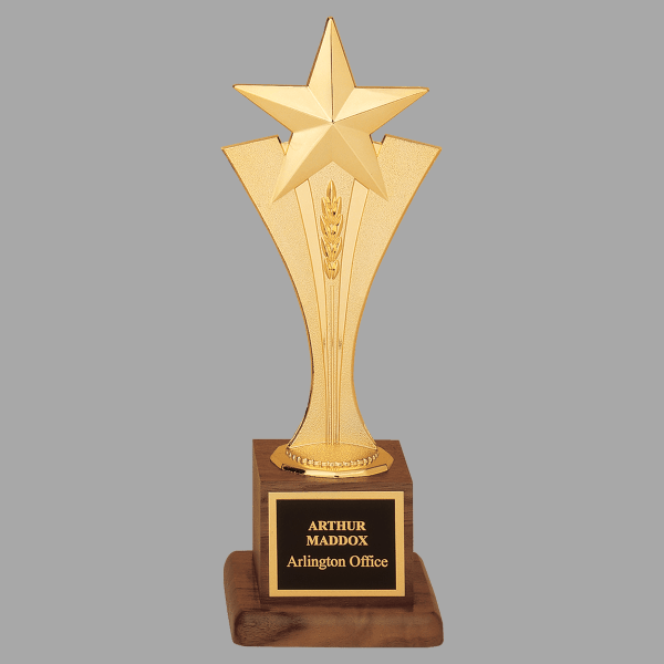 3.5" x 10" Modern Gold Star on a Walnut Base Plaque – item 103