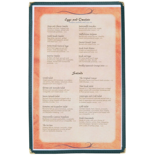 8 1/2" x 14" Green Menu Cover – item 659SE300DGN