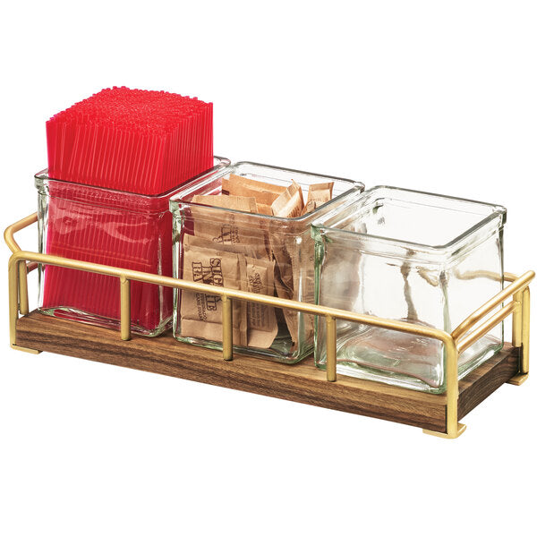 Mid-Century 13 1/2" x 4 Condiment Organizer w/ Brass Frame – item 211371446