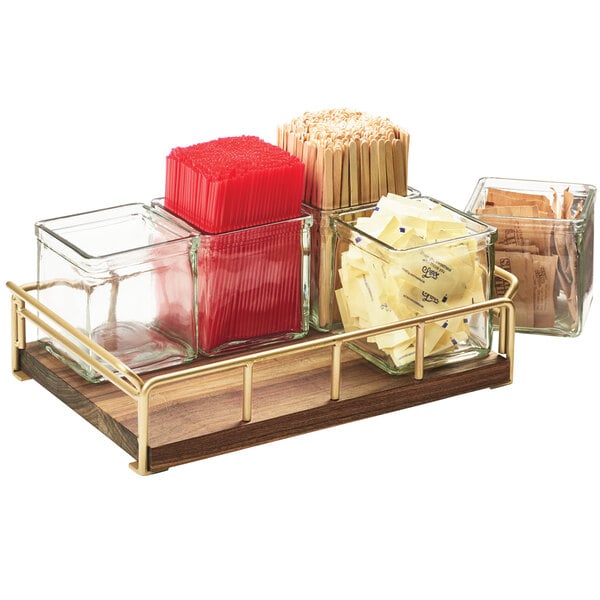 Mid-Century 13 1/2" x 8 Condiment Organizer w/ Brass Frame – item 211371346