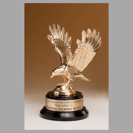 9" Flex-Brass Fully Modeled Gold Metal Eagle on a Plaque – item 1298