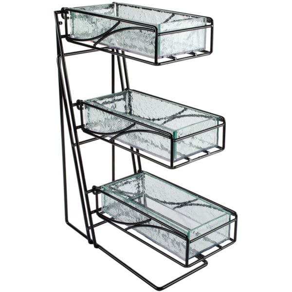 Black 3-Tier Flatware / Condiment Display w/ Faux Glass Bins – item 211123543
