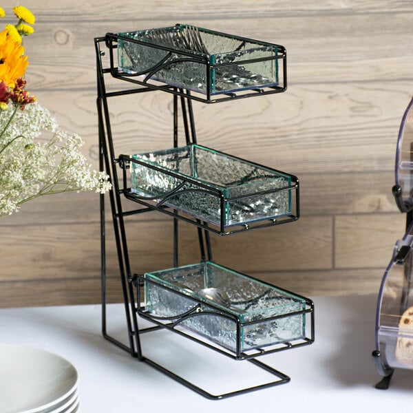 Black 3-Tier Flatware / Condiment Display w/ Faux Glass Bins – item 211123543 image 2