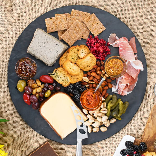 Tablecraft Frostone 16" Round Faux Slate Serving Tray – item 808MG16