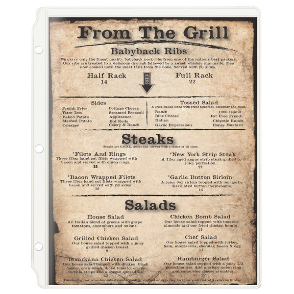 Solutions 8 1/2" x 11" Three-Hole Sheet Protector Menu Cover – item 659W201 image 2