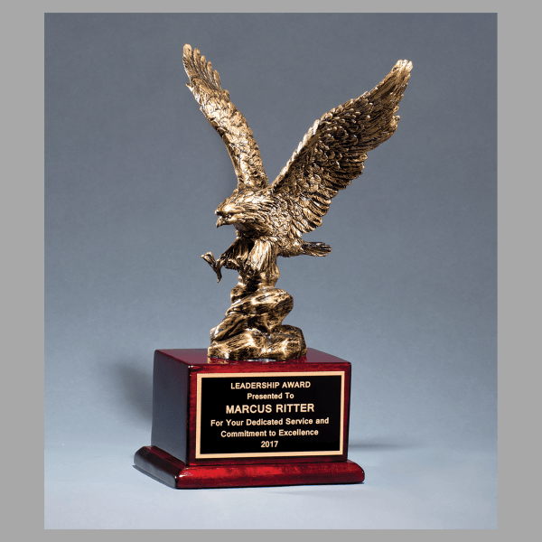 15" Bronze Finished Eagle Resin on Rosewood Piano Plaque – item 1588
