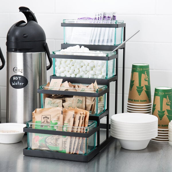 Cal-Mil Black Stair Step Condiment Display w/ Glass Jars – item 211333813 image 2