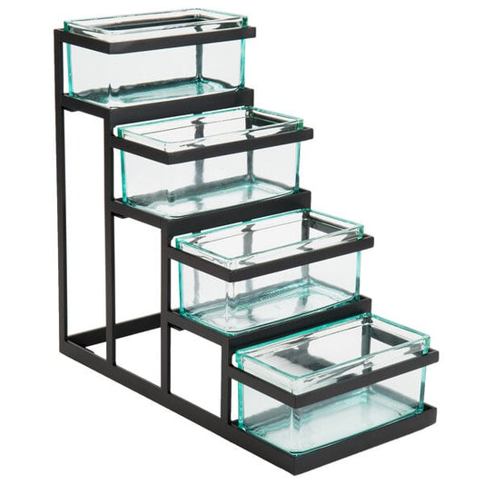 Cal-Mil Black Stair Step Condiment Display w/ Glass Jars – item 211333813