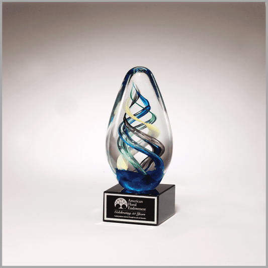 7.125" Egg Shaped Colored Art Glass on Black Base Award – item 1610