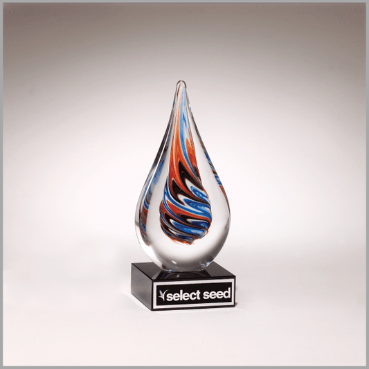7.5" Teardrop Art Glass on Black Base Award – item 1625