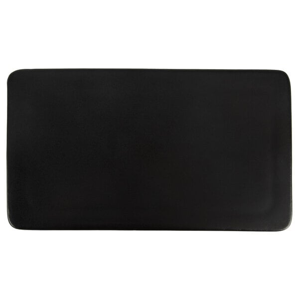 Acopa 10" x 5 3/4" Matte Black Stoneware Flat Serving Plate – item 303FPR105BK image 2