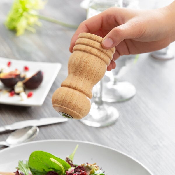 Acopa 4" Matte Wooden Salt Shaker – item 176PSS04NAT image 2