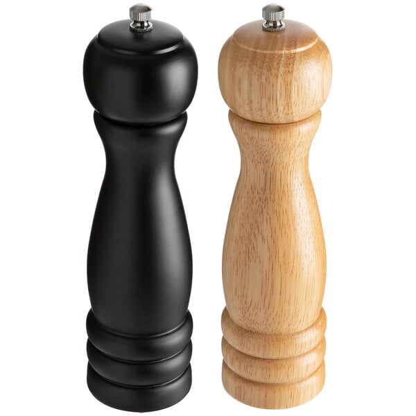 Acopa 8" Matte Black / Natural Wooden Salt / Pepper Mill – item 176PMST08BKN