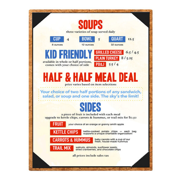 5 1/2" x 8 1/2" Customizable Cork Single View Menu Cover – item 659CO600ANC image 2