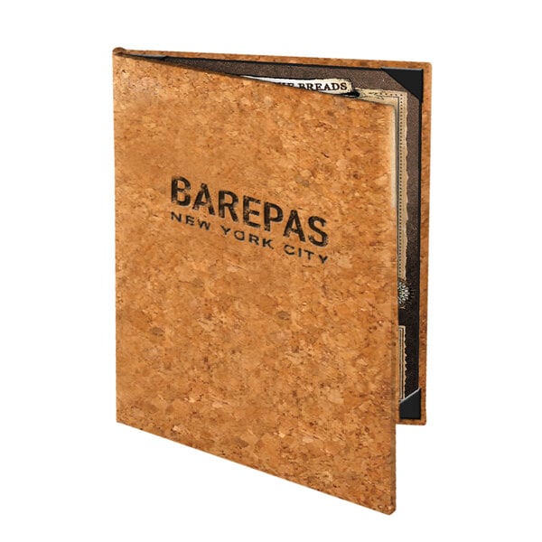 5 1/2" x 8 1/2" Customizable Natural Cork 2 View Menu Cover – item 659CO620ANC