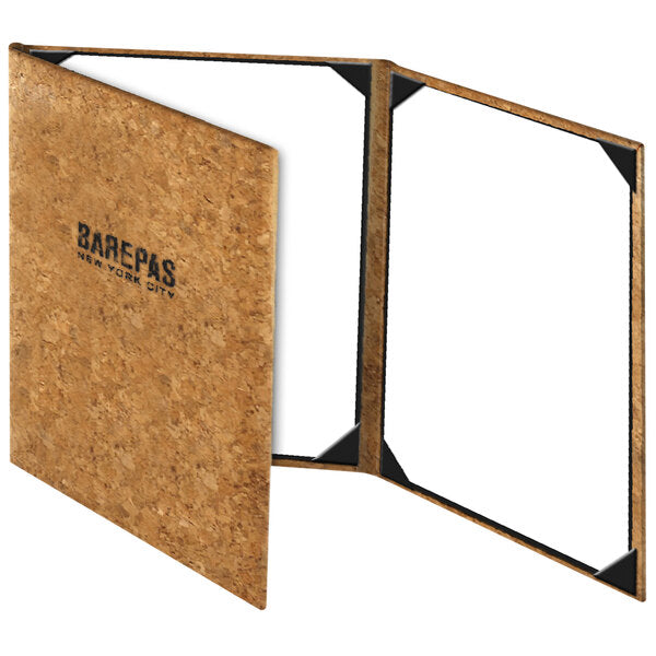 5 1/2" x 8 1/2" Customizable Cork Continuous 3 Menu Cover – item 659CO630ANC