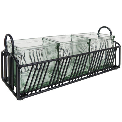 Cal-Mil Portland Black Condiment Organizer w/ 3 Glass Jars – item 2114101313