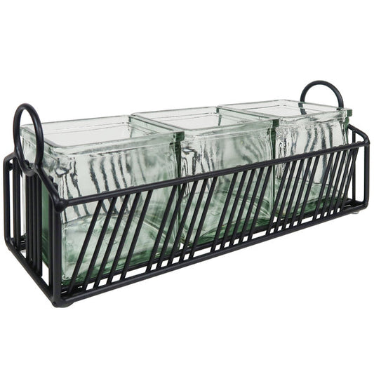 Cal-Mil Portland Black Condiment Organizer w/ 3 Glass Jars – item 2114101313
