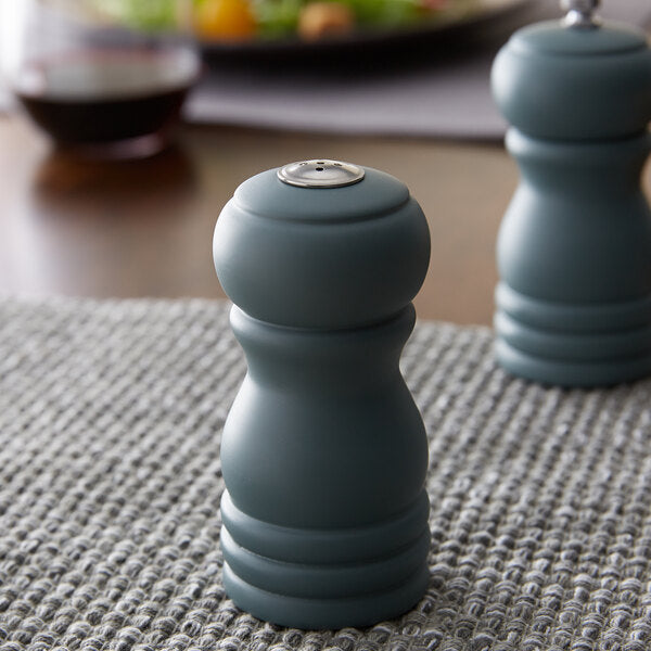 Acopa 4" Matte Steel Blue Wooden Salt Shaker – item 176PSS04SB image 2