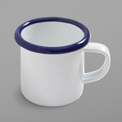 American Metalcraft EWM6 6 oz. White Enamel Mug w/ Blue Rim – item 124EWM6