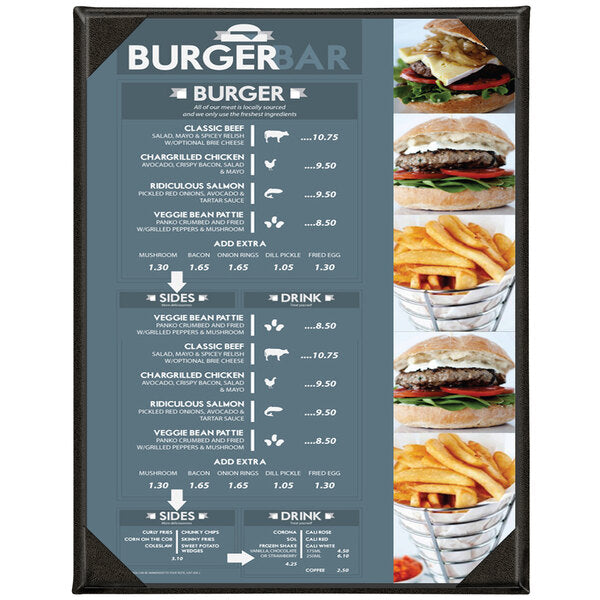 Kensington 8 1/2" x 11" Customizable 1 View Menu Cover – item 659K015C