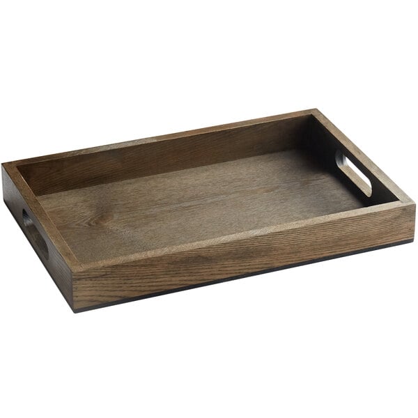 GET Taproot 14 1/4" x 9 1/2" Walled Serving Tray w/ Handles – item 375WD13ASH