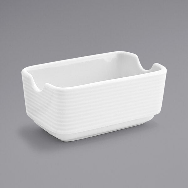 FOH Spiral 4 1/2" x 3 1/4" White Porcelain Sugar Caddy – item 957SPLASC