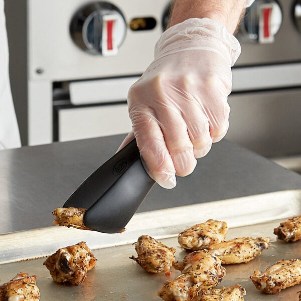 TableCraft 39100 7" Black Silicone-Coated Tongs – item 80839100BK image 2