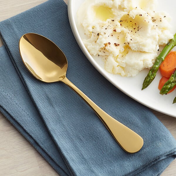 Acopa Vernon Gold 7 7/16" Oval Bowl Dinner / Dessert Spoon – item 267800003G image 2