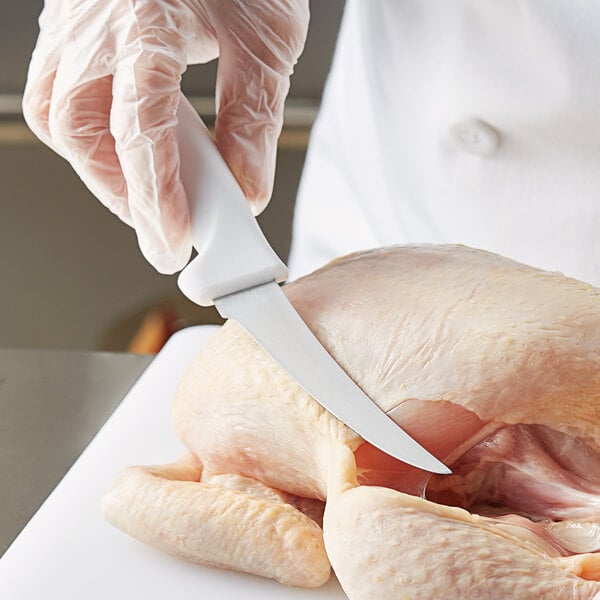 Choice 5" Curved Flexible Boning Knife w/ White Handles – item 220KWBONC5FX image 2