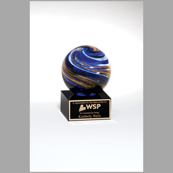 5" Globe w/ Blue, White & Gold Metallic on Black Award – item 2123