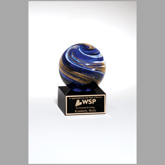 5" Globe w/ Blue, White & Gold Metallic on Black Award – item 2123