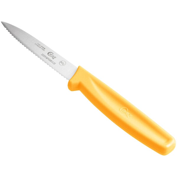 Choice 3 1/4" Serrated Paring Knife w/ Neon Orange Handle – item 220KNPRSR32O