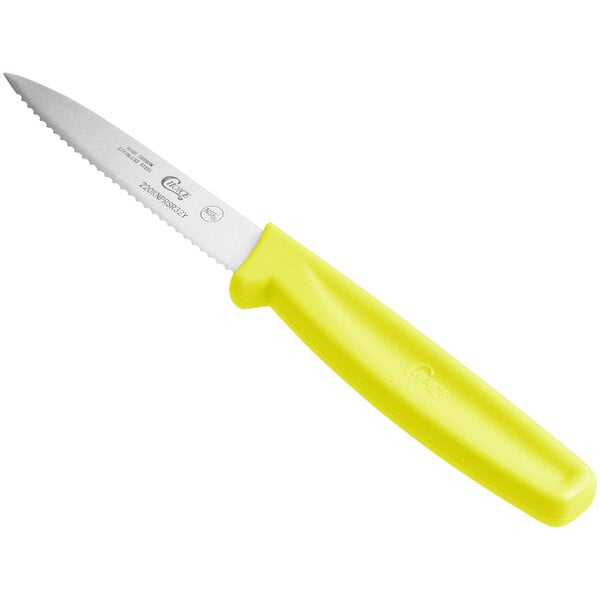 Choice 3 1/4" Serrated Paring Knife w/ Neon Handle – item 220KNPRSR32Y