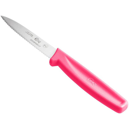 Choice 3 1/4" Serrated Edge Paring Knife w/ Neon Pink Handle – item 220KNPRSR32P